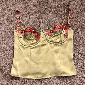 Princess Polly Enchant to meet you Green Satin Embroidered Floral Bustier Cami
